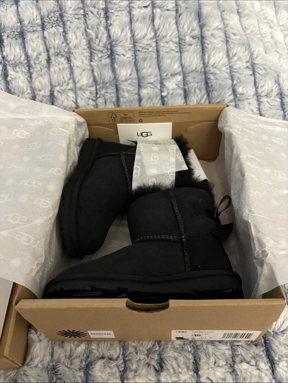 UGG Kids Black Mini Bow Boot with Fur Trim